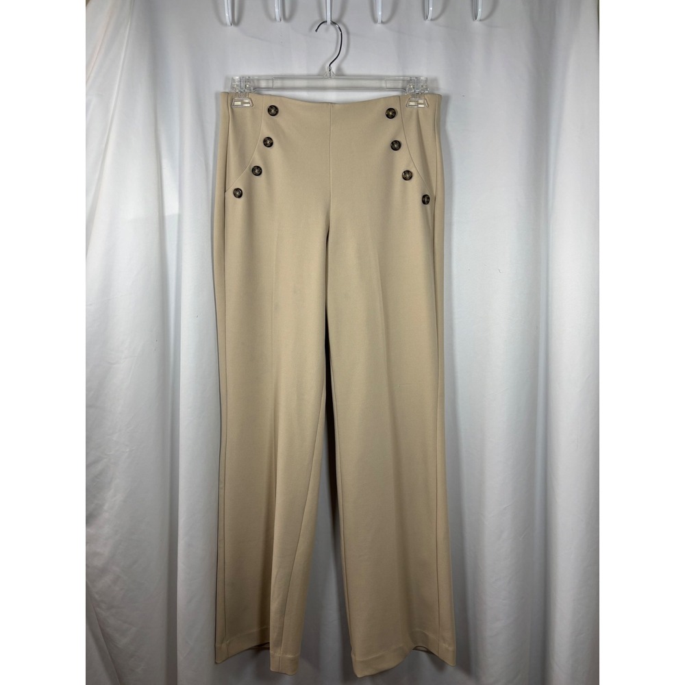 Express Womens M High Waisted Sailor Pants Tan Beige Wide Leg Button Front